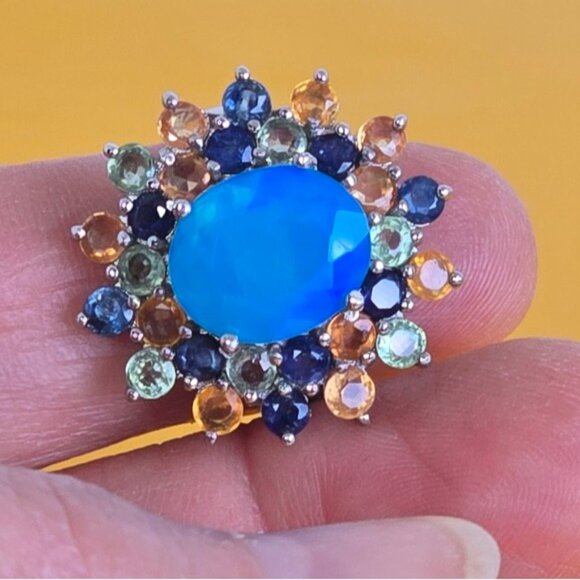925 Sterling Silver Ring Sz 6.75 with Natural Blue Opal & Multi-Color Sapphire - Picture 8 of 11
